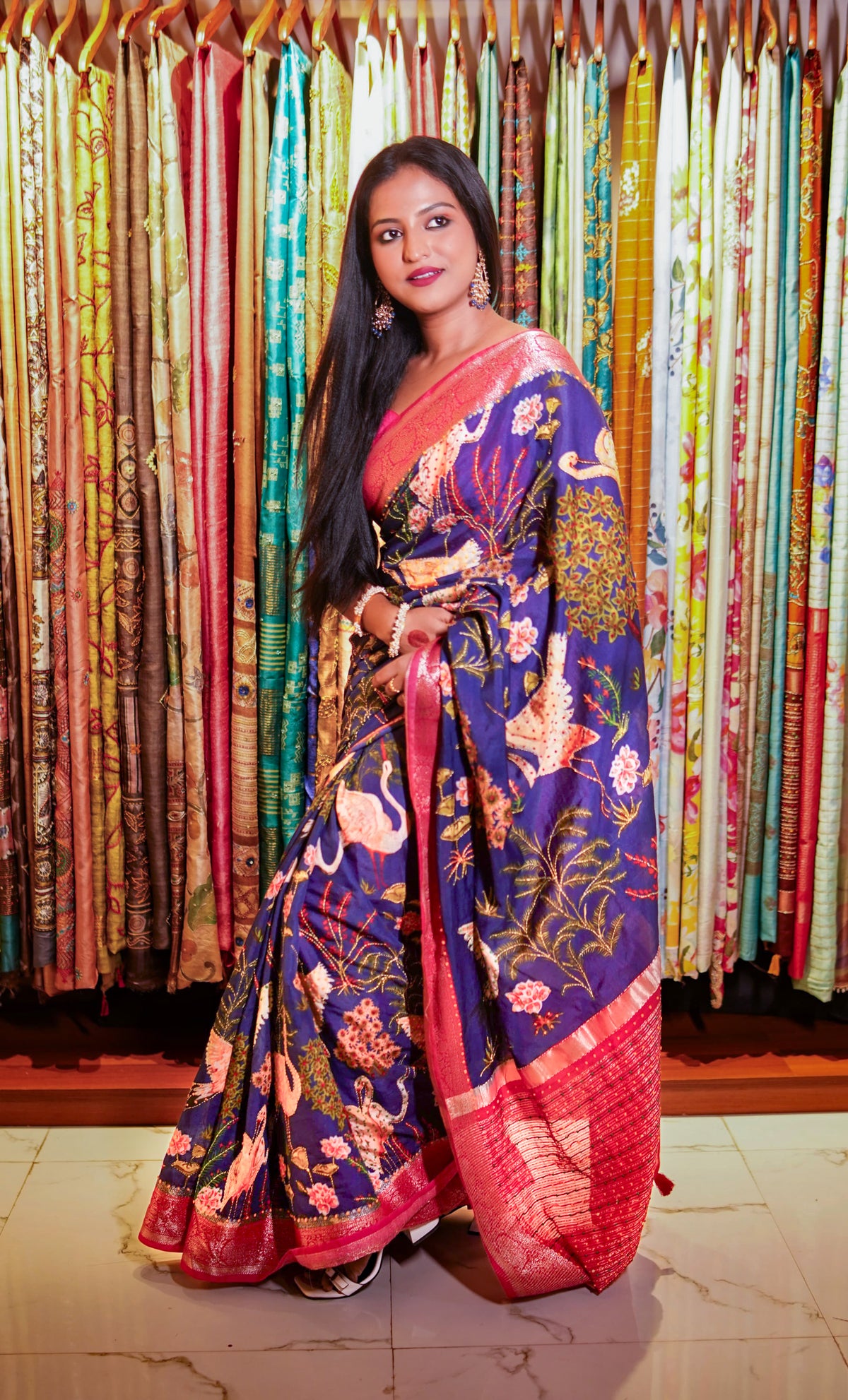 Dreamy petal fusion copy |  Premium Purple Chanderi Saree with Ethnic Zari Weaving Border
