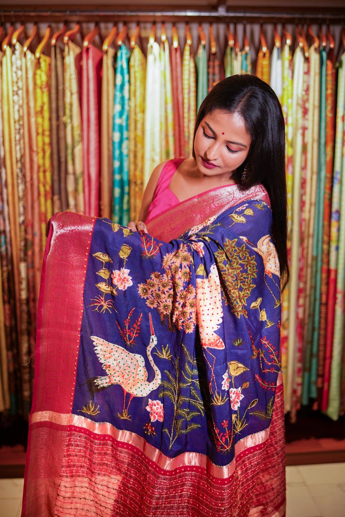 Dreamy petal fusion copy |  Premium Purple Chanderi Saree with Ethnic Zari Weaving Border