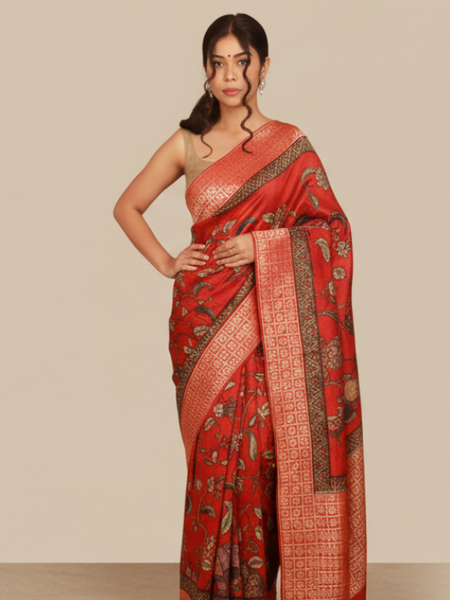 Cultural delight Designer Red Khaddi Zari Silk Saree Premium Ethnic Wedding Saree