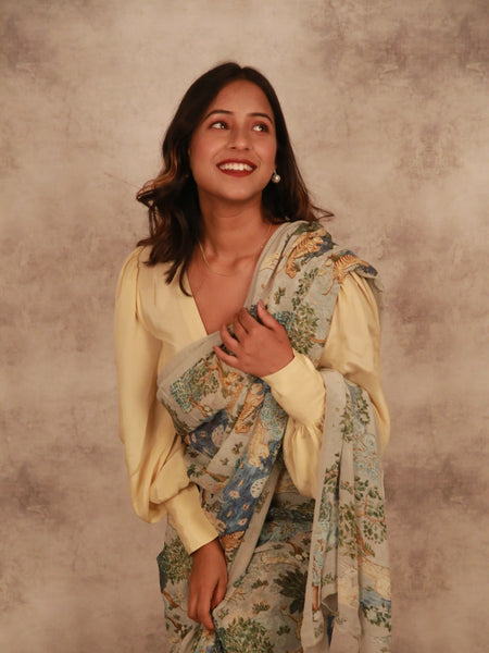 Grey Party Wear Flowing Georgette Saree
