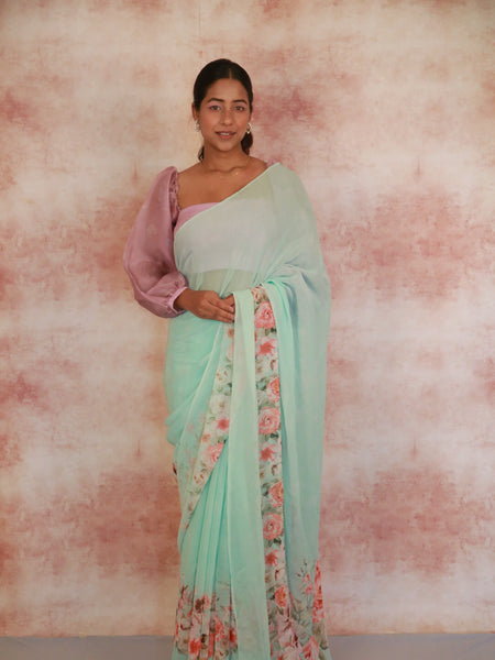 Premium Sky Blue Festive Georgette Saree