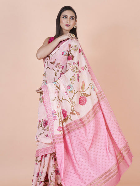 Gulabi Resham Pink Kota Jamdani Saree – Lightweight Traditional Handwoven Ethnic Saree
