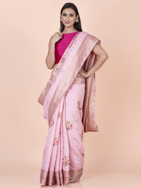 Adena Pink Chanderi Check Saree for Women | Traditional & Festive Wear