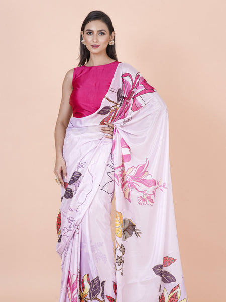 Lilac kusum Lightweight Lavender Chinon Silk Saree with Modern Floral Design