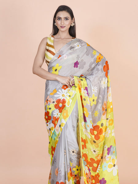 Kusumini Multicolor Chinon Silk Saree – Elegant Lightweight Flowing Ethnic Saree