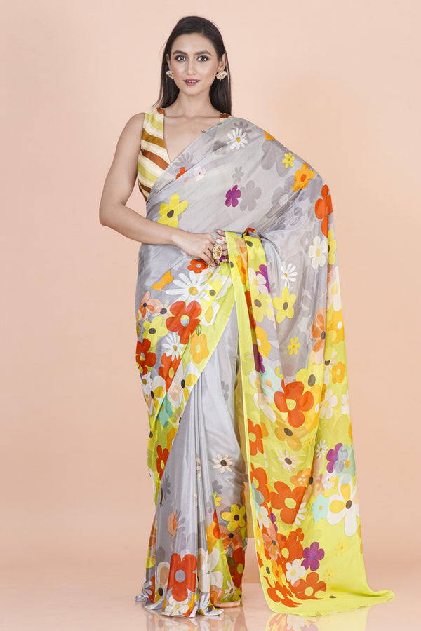 Kusumini Multicolor Chinon Silk Saree – Elegant Lightweight Flowing Ethnic Saree