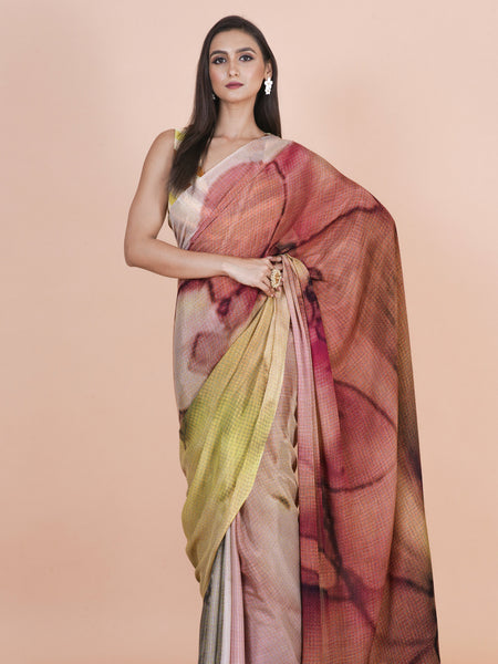 Pathwhisper Petal Multicolor Chinon Silk Saree – Elegant Lightweight Flowing Ethnic Wear Saree