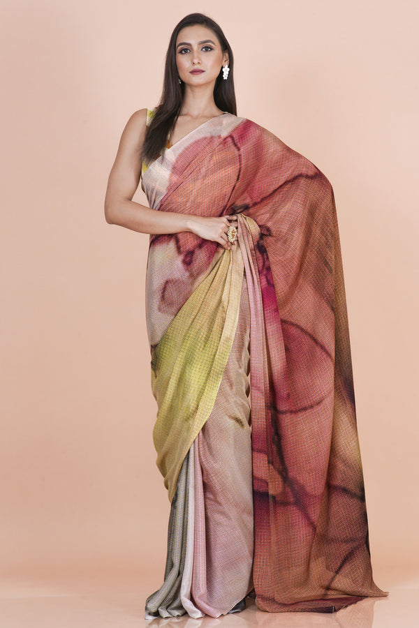 Pathwhisper Petal Multicolor Chinon Silk Saree – Elegant Lightweight Flowing Ethnic Wear Saree