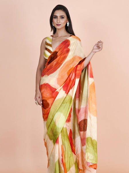 Vivid Mirage Multicolor Chinon Silk Saree – Elegant Lightweight Flowing Ethnic Wear Saree