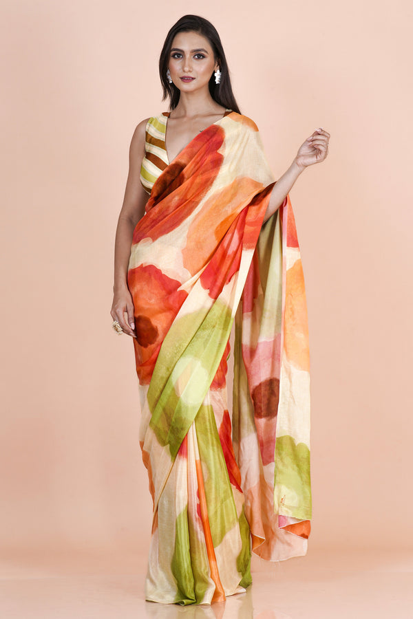 Vivid Mirage Multicolor Chinon Silk Saree – Elegant Lightweight Flowing Ethnic Wear Saree