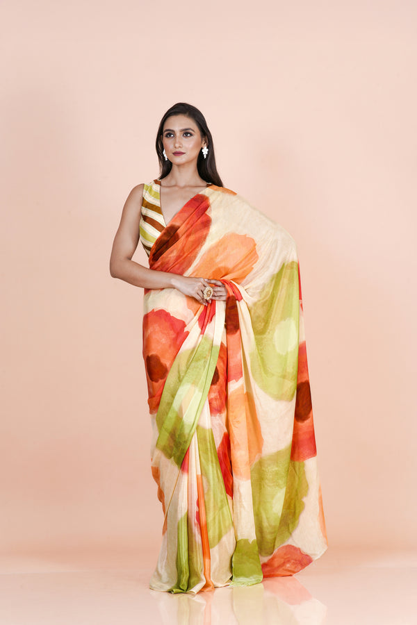 Vivid Mirage Multicolor Chinon Silk Saree – Elegant Lightweight Flowing Ethnic Wear Saree