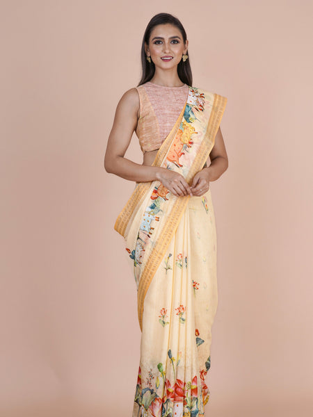 Motia musk Premium Kota Jamdani Saree with Digital Floral Design