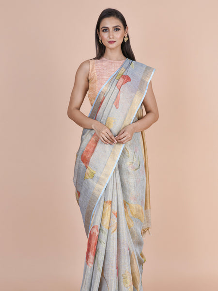Aroha Lightweight Blue Linen Tissue Saree for Festive & Occasion Wear