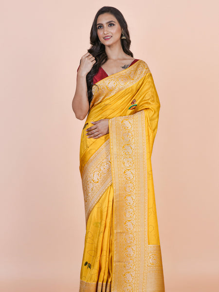 Swarnali Premium Yellow Khaddi Silk Saree for Festive Wear