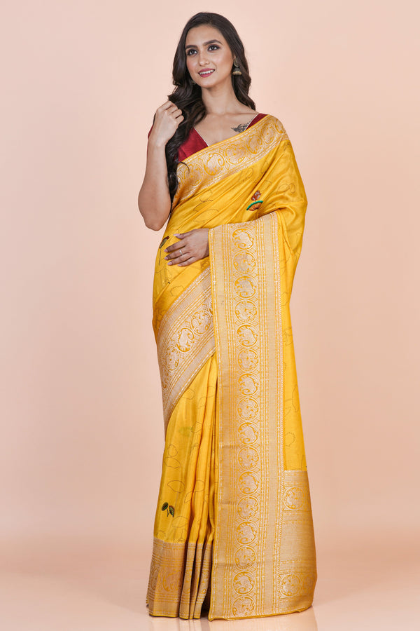 Swarnali Premium Yellow Khaddi Silk Saree for Festive Wear