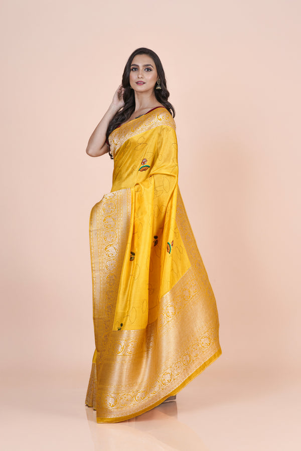 Swarnali Premium Yellow Khaddi Silk Saree for Festive Wear