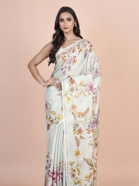 Oceanic Petals Premium Sea Green Cotton Tissue Saree with Soft Shimmer Finish