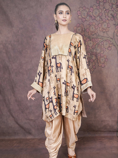 Kanan Sophisticated Beige Russian Silk Dress for Special Occasions