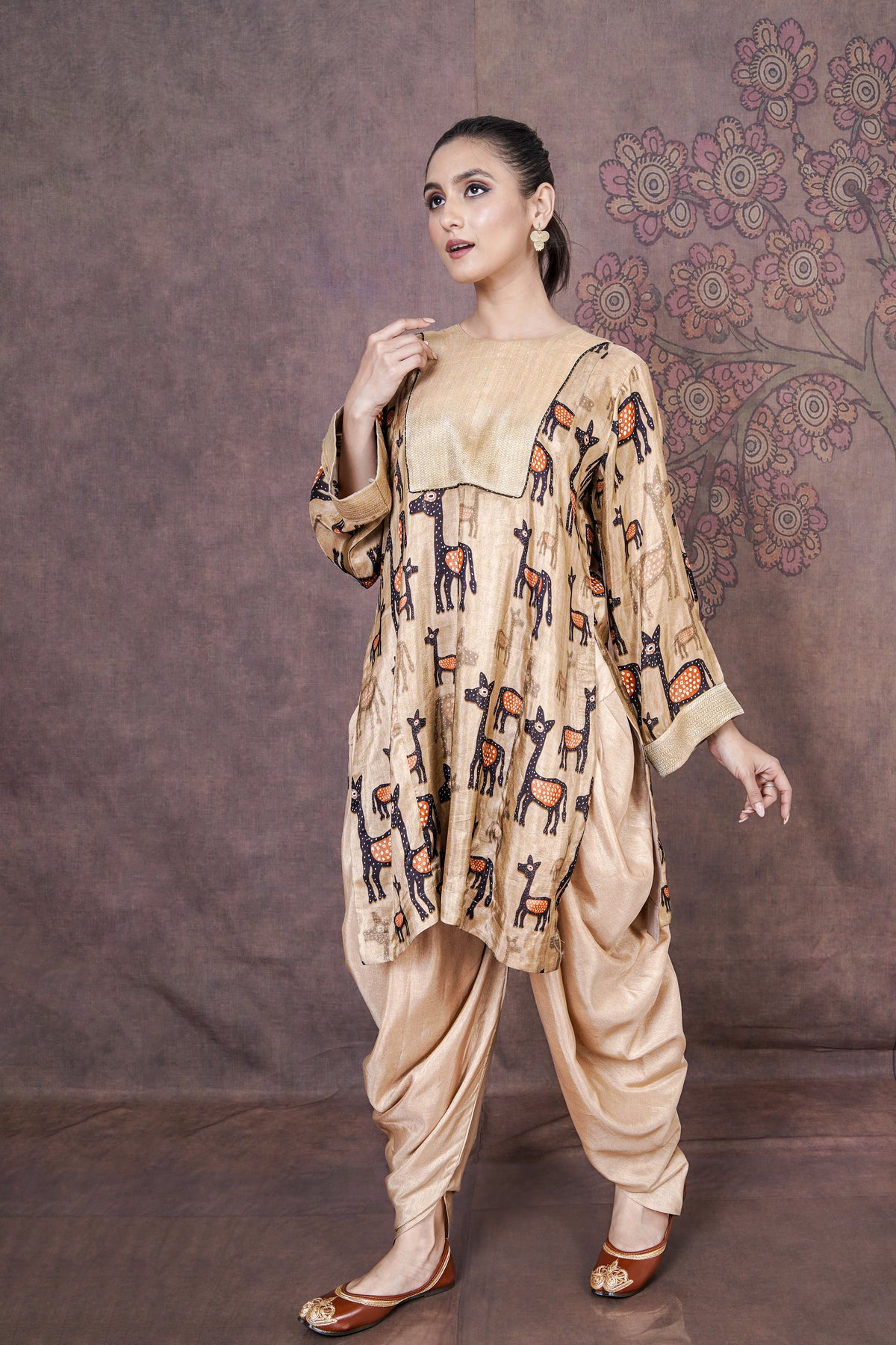 Kanan Sophisticated Beige Russian Silk Dress for Special Occasions