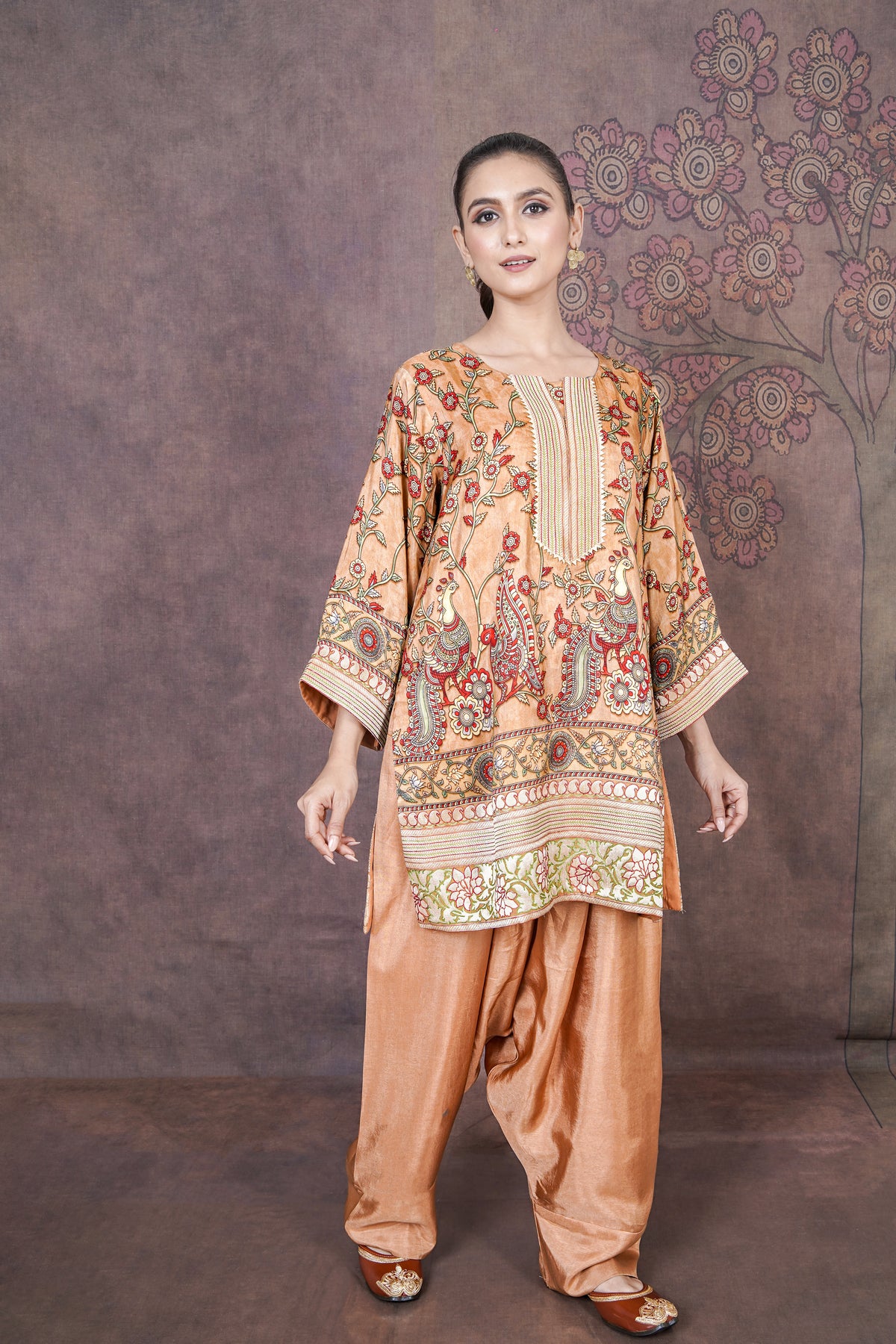 Ahenk Beige Russian Silk Silk Dress for Weddings and Special Occasions