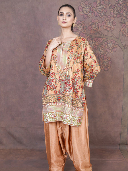 Ahenk Beige Russian Silk Silk Dress for Weddings and Special Occasions