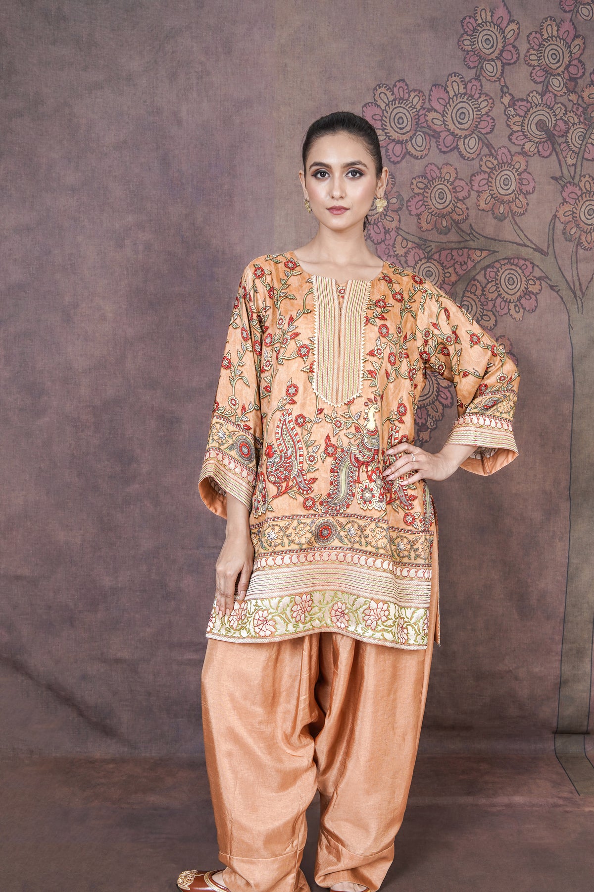 Ahenk Beige Russian Silk Silk Dress for Weddings and Special Occasions