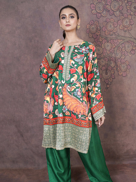Saray Emerald Green Russian Silk Dress – Premium Designer Silk Dress for Festive & Wedding Wear