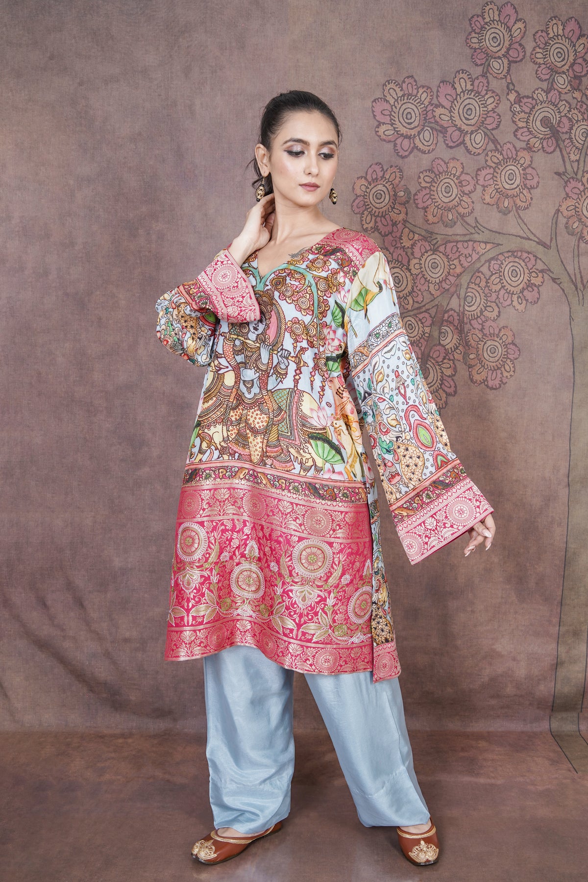 Katha Designer Sky Blue Russian Silk Dress for Festive, Wedding & Occasion Wear