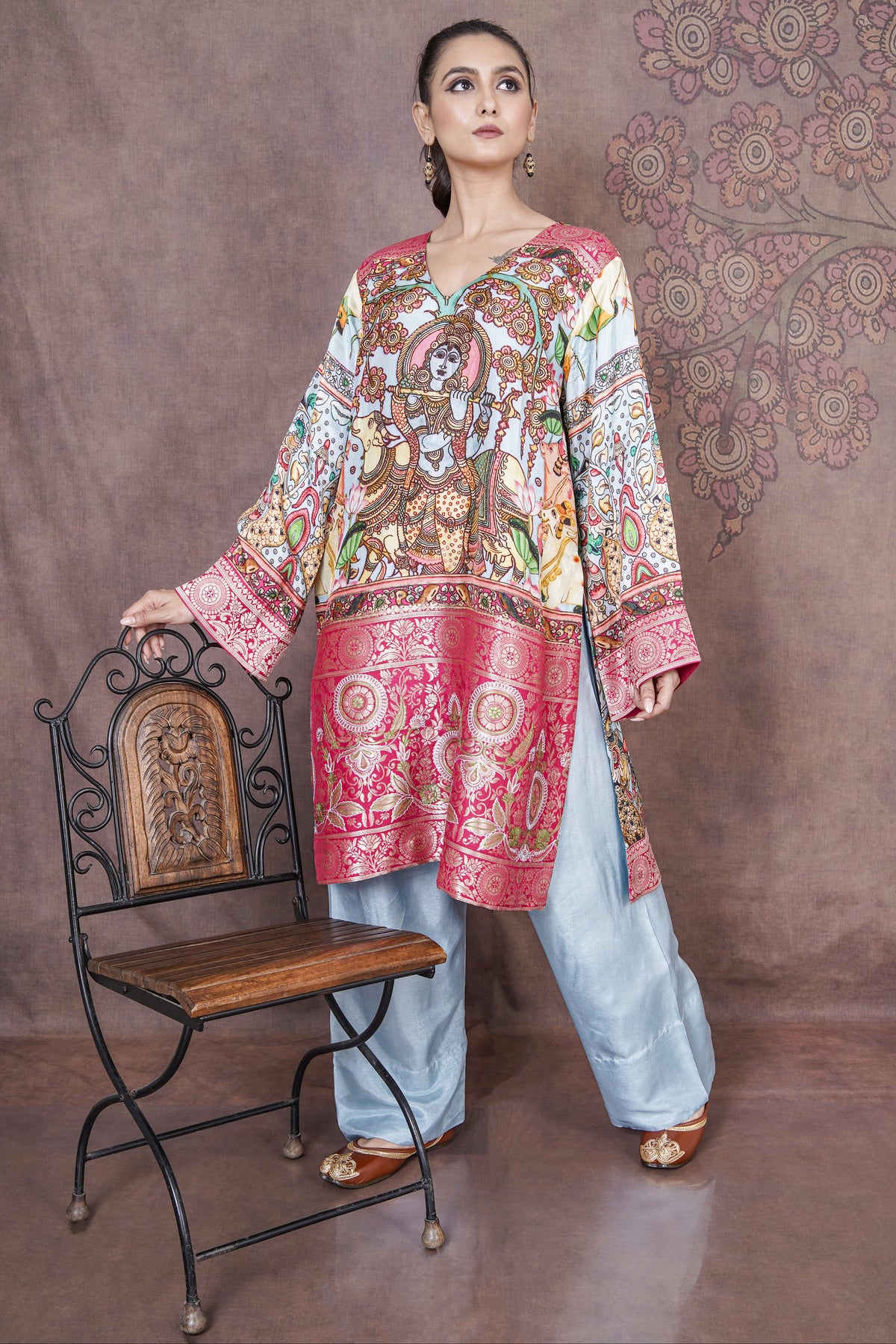 Katha Designer Sky Blue Russian Silk Dress for Festive, Wedding & Occasion Wear