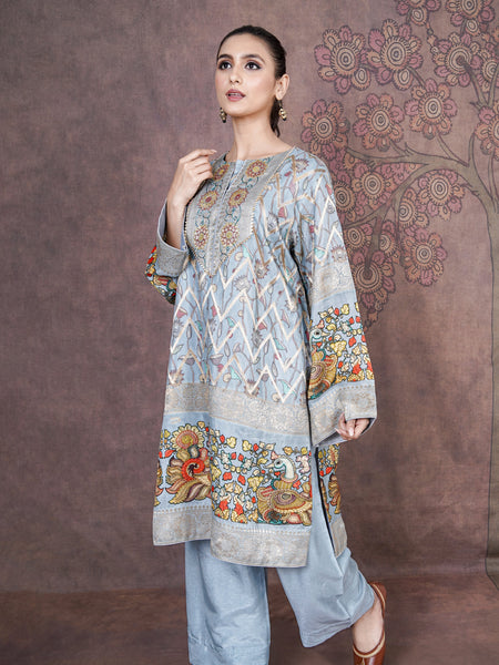 Willow Sky Blue Russian Silk Dress for Wedding and Festive Wear