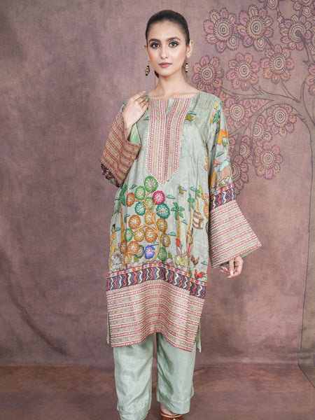 Aspen Elegant Light Green Russian Silk Dress – Party Wear Outfit