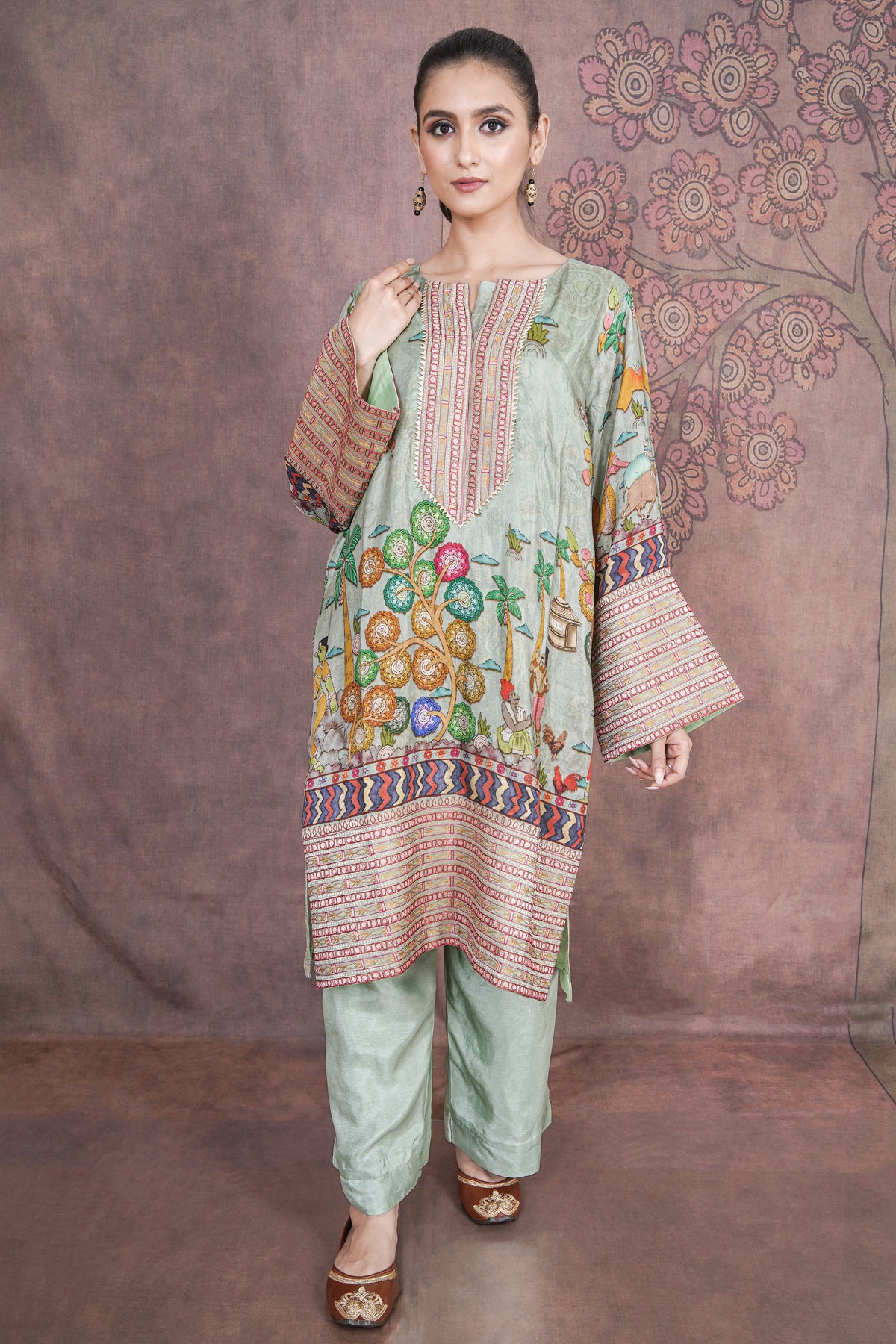 Aspen Elegant Light Green Russian Silk Dress – Party Wear Outfit