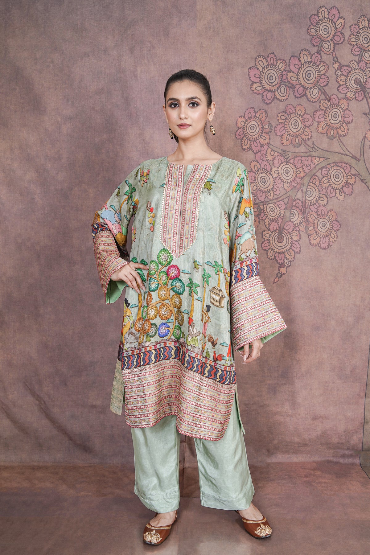 Aspen Elegant Light Green Russian Silk Dress – Party Wear Outfit