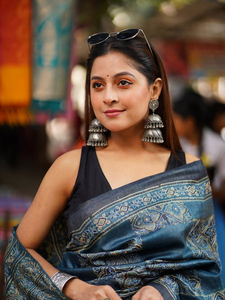 Lapis Lazuli Premium Blue Tussar Silk Saree – Lightweight Festive & Occasion Wear