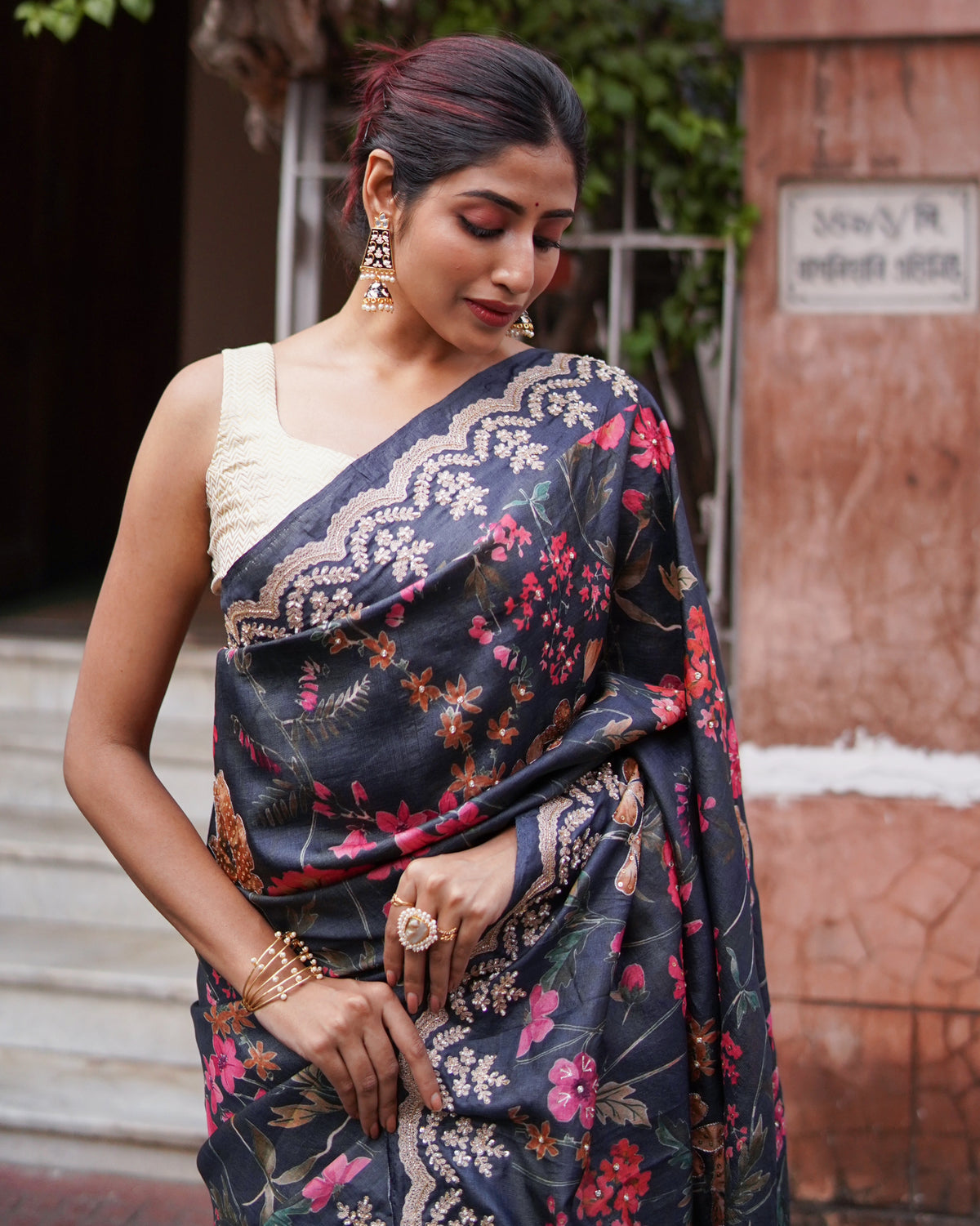 Layla Black Tussar Silk Saree – Elegant Handwoven Traditional Silk Saree for Festive & Party Wear