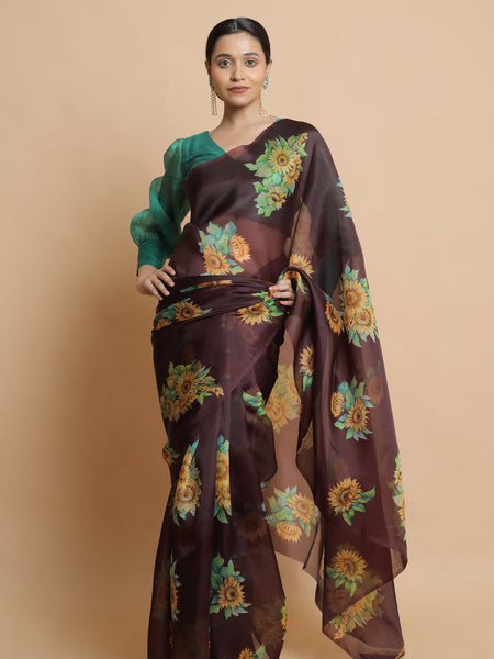 umber Women Violet Organza Saree Lightweight Ethnic Saree