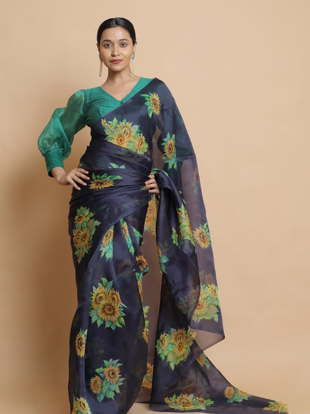 sable Women Blue Organza Saree Lightweight Ethnic Saree
