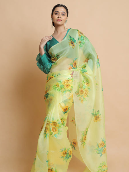 Yellow Organza Saree | Designer Minimal Festive Wear Saree for Women
