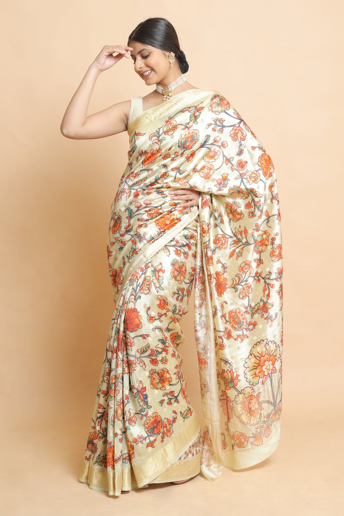 Chinyia 11 Elegant Beige Silk Saree in Chiniya Silk – Soft Draped Ethnic Wear