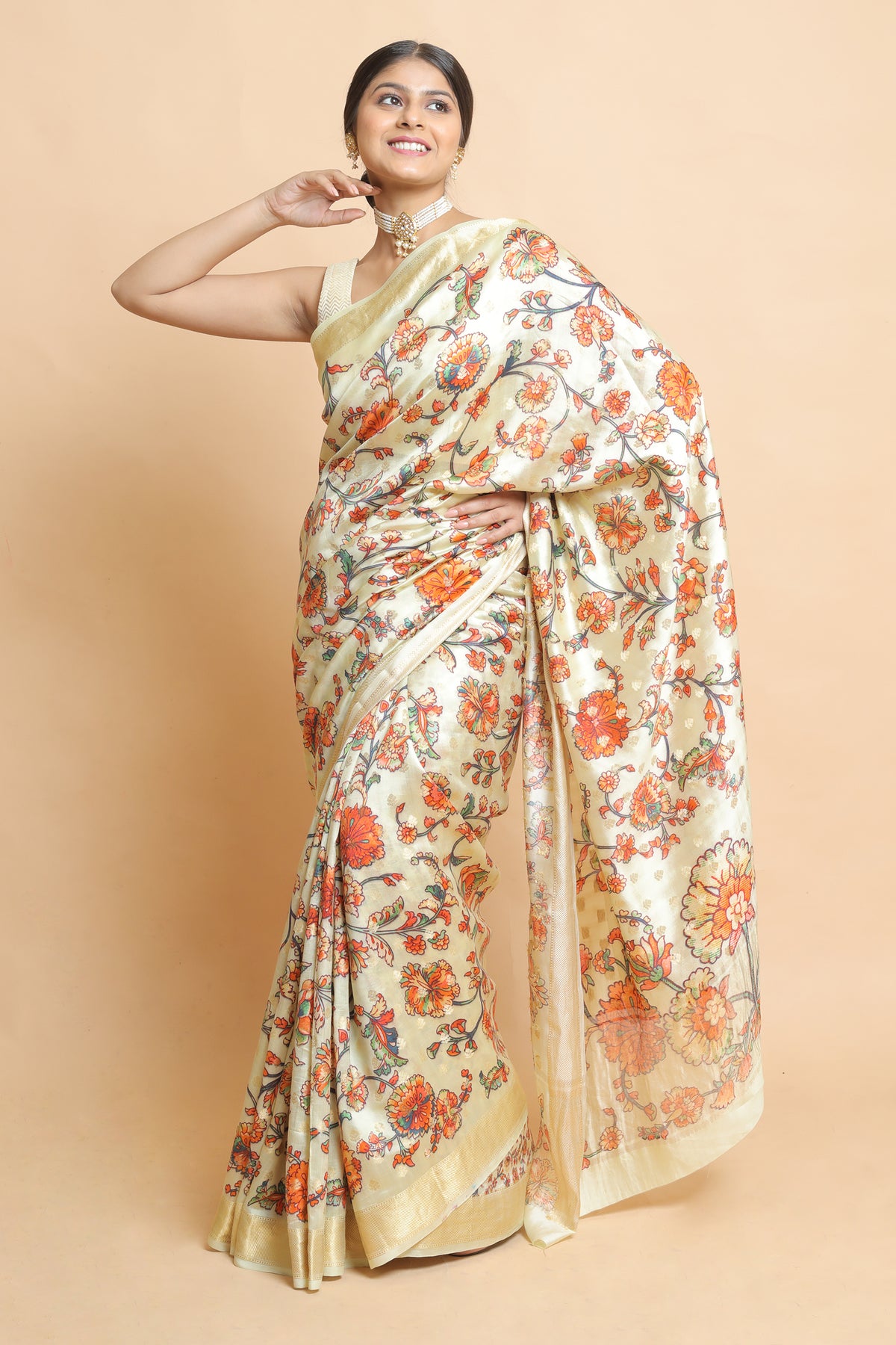 Chinyia 11 Elegant Beige Silk Saree in Chiniya Silk – Soft Draped Ethnic Wear