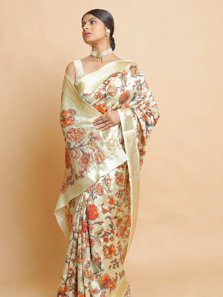 Chinyia 11 Elegant Beige Silk Saree in Chiniya Silk – Soft Draped Ethnic Wear