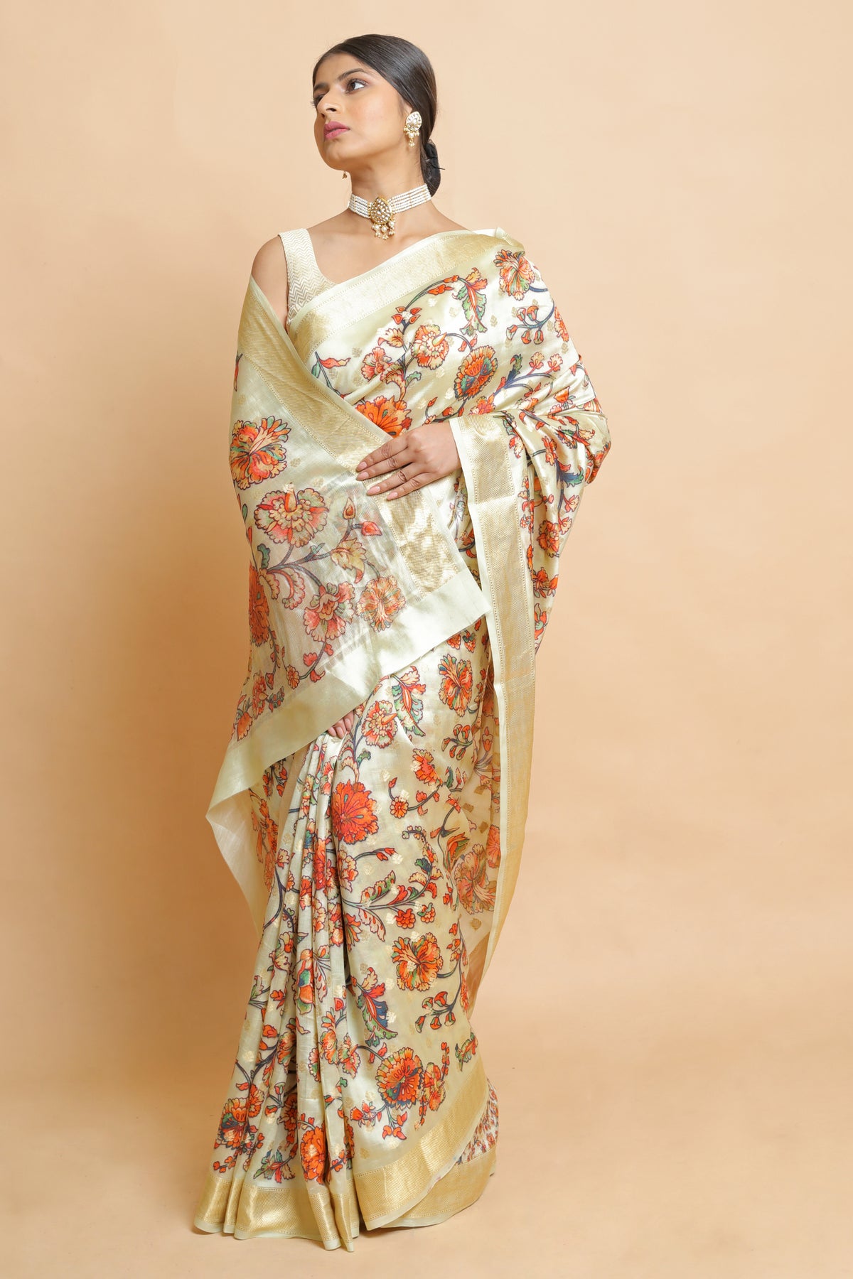 Chinyia 11 Elegant Beige Silk Saree in Chiniya Silk – Soft Draped Ethnic Wear