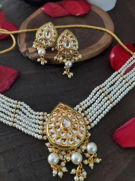 Beaded Kundan Set Premium Ethnic Kundan Choker Necklace Set with Matching Earrings