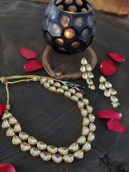 Kundan set Elegant Gold Finish Kundan Jewelry Set – Necklace and Earrings Set