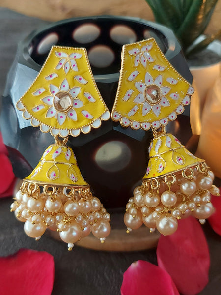 Traditional jhumka pair Feminine Pastel Yellow Jhumka Earrings – Traditional Statement Jewelry