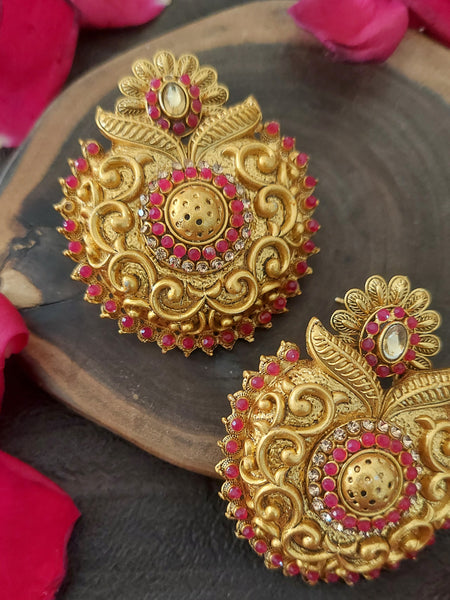 Intricate Jewel Stylish Round Gold Finish Earrings – Classic Ethnic Jewelry