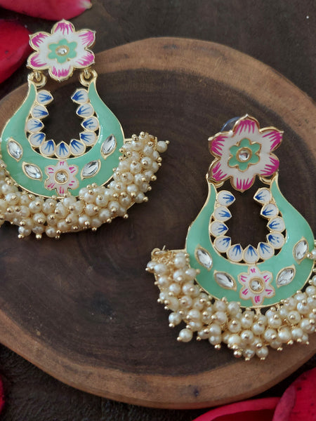 Beaded Flora Jewel Elegant Multicolor Statement Earrings with White Bead Cluster Design