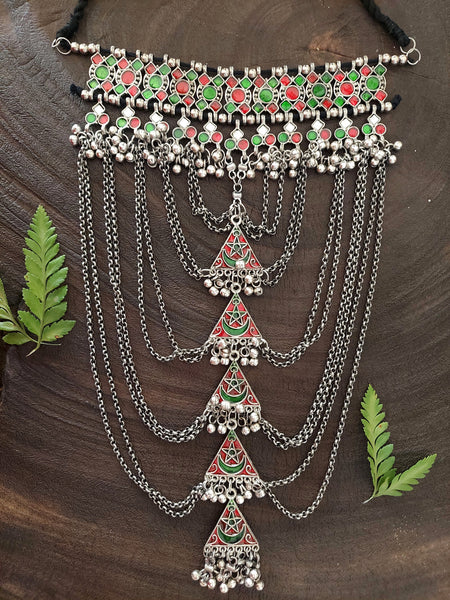 Multi layered Neck piece Traditional Multi-Colored Oxidized Statement Necklace for Women