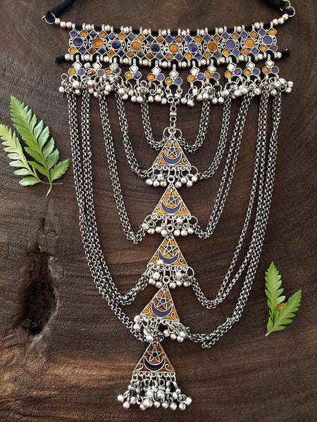 Multi Layered Neck-piece Designer Oxidized Layered Necklace with Vibrant Color Detailing