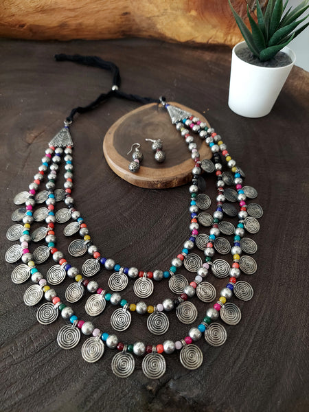 Coin Neck piece Stylish Multi-Colored Oxidized Neck Piece – Boho Ethnic Jewelry